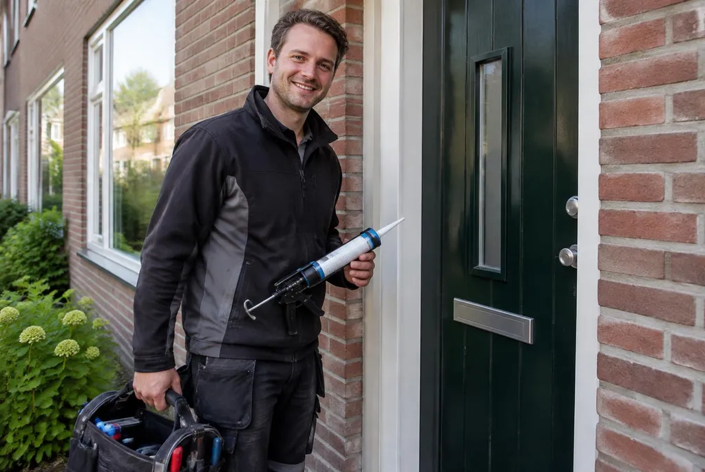 Vakman van Kitbedrijf Dronten bij de voordeur van een woning